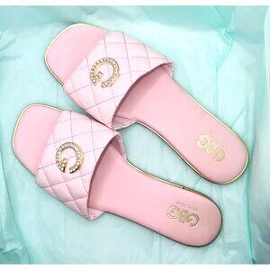 GBG Los Angeles Pink Quilted Slides With Rhinestone G Logo Size 9M